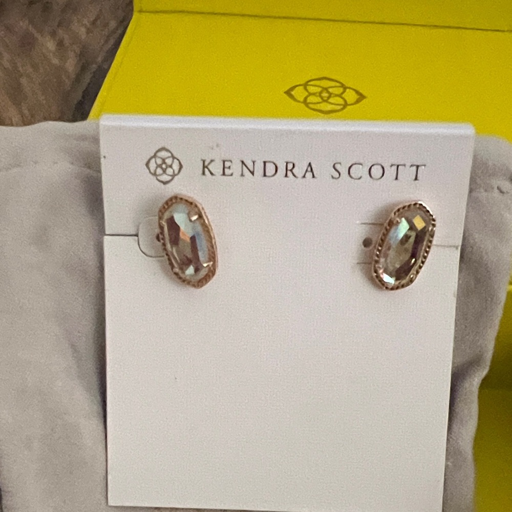 Kendra Scott Iridescent Glass Rose Gold Earrings. NEVER WORN!